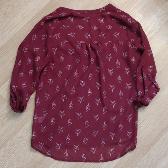 Maurices Maroon & White Semi Sheer Blouse - Picture 2 of 6
